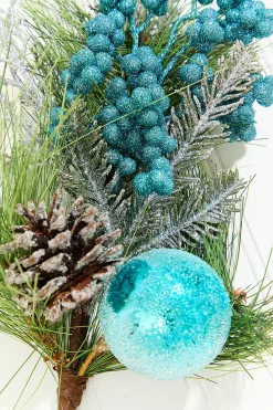 Decorator's Warehouse 14.5" Aqua Glitter Pinecone Ornament Spray > Blue Christmas|Christmas Decor