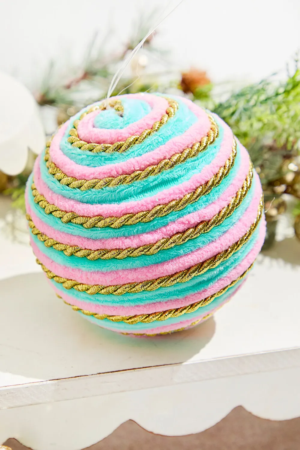 Decorator's Warehouse 5" Aqua & Pink Twirl Ball Ornament > Christmas Ornaments|Santa'S Sweet Shoppe