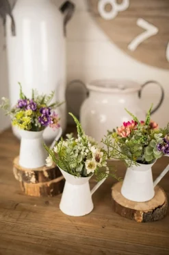Decorator's Warehouse 10” Aster Daisy Floral in White Pitcher Accent - Pink > Easter Decor|Easter Decor