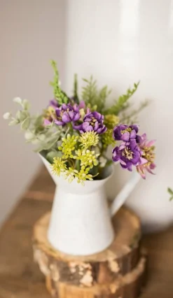 Decorator's Warehouse 10” Aster Daisy Floral in White Pitcher Accent - Purple > Easter Decor|Easter Decor