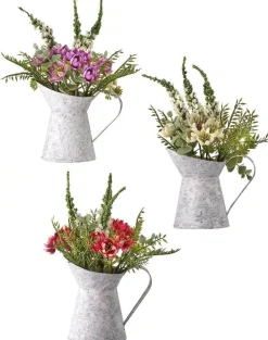 Decorator's Warehouse 10” Aster Daisy Floral in White Pitcher Accent - Purple > Easter Decor|Easter Decor