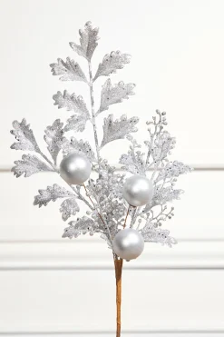 Decorator's Warehouse 22" Ball Bead Spray - Silver > White Christmas|Christmas Decor