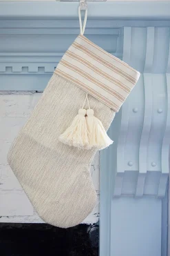 Decorator's Warehouse Beige Burlap Stocking with Tassel > Christmas Decor|Christmas Textiles