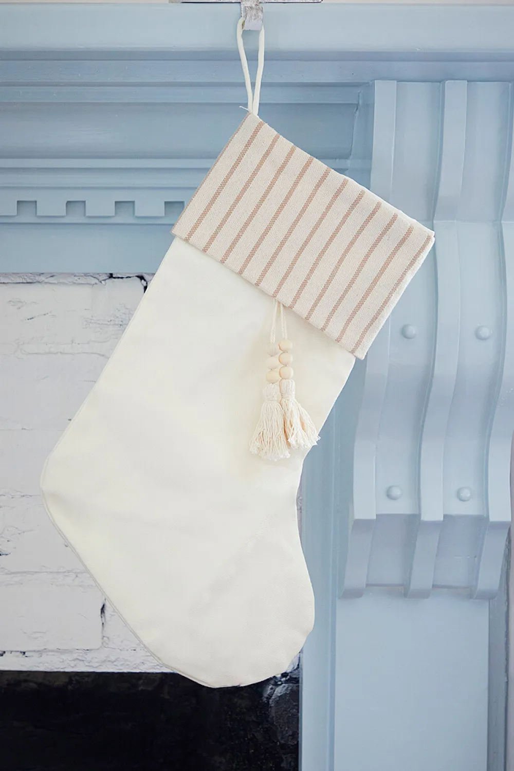 Decorator's Warehouse Beige Stocking with Stripe & Tassel > Christmas Decor|Christmas Textiles
