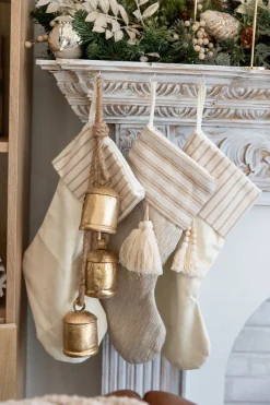 Decorator's Warehouse Beige Stocking with Stripe & Tassel > Christmas Decor|Christmas Textiles