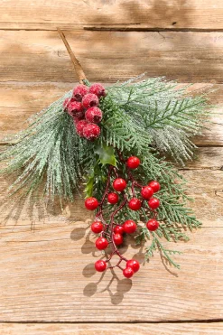 Decorator's Warehouse 16" Berry Pine Cedar Pick with Snow > Cardinal|Christmas Sprays