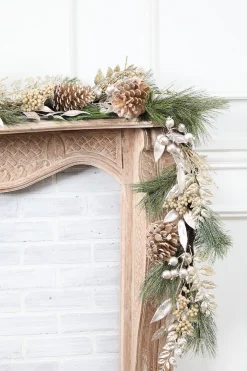 Decorator's Warehouse 6' Berry/Pinecone/Cedar Garland - Champagne > Christmas Decor|Natural Elegance