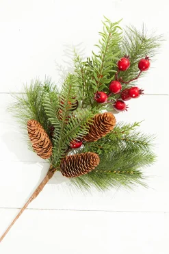 Decorator's Warehouse 22" Berry Pine with Pinecones Spray > Christmas Decor|Farmhouse