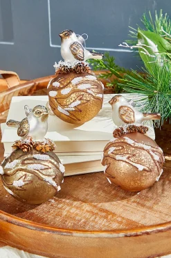 Decorator's Warehouse 5” Bird on Ball Glass Ornament > Christmas Ornaments|Glass
