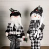Decorator's Warehouse 32” Black and White Buffalo Check Santa and Snowman Plush Figurine > Christmas Accents|Christmas Decor