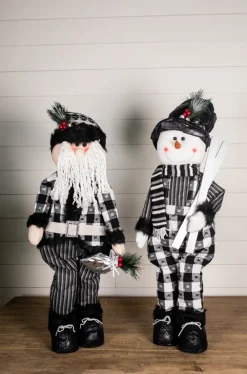 Decorator's Warehouse 32” Black and White Buffalo Check Santa and Snowman Plush Figurine > Christmas Accents|Christmas Decor