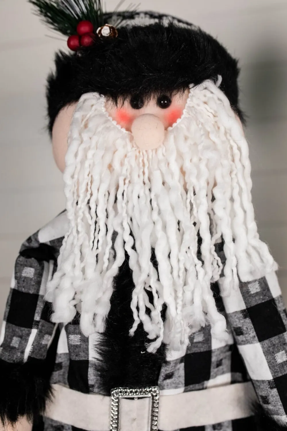 Decorator's Warehouse 32” Black and White Buffalo Check Santa and Snowman Plush Figurine > Christmas Accents|Christmas Decor