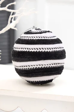Decorator's Warehouse 5" Black & White Velvet Stripe Ball Ornament > Halloween|Halloween