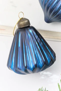 Decorator's Warehouse 3.5" Blue Ribbed Glass Ornament > Christmas Decor|Blue Christmas