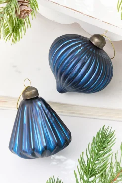 Decorator's Warehouse 3.5" Blue Ribbed Glass Ornament > Christmas Decor|Blue Christmas