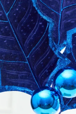 Decorator's Warehouse 39" Blue Velvet Holly Leaves Spray > Nutcracker|Christmas Sprays