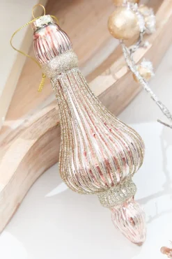 Decorator's Warehouse 7.5" Blush & Champagne Glitter Glass Ornament > Christmas Decor|Jewel Tones