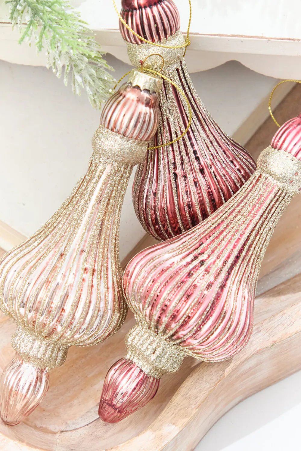 Decorator's Warehouse 7.5" Blush & Champagne Glitter Glass Ornament > Christmas Decor|Jewel Tones