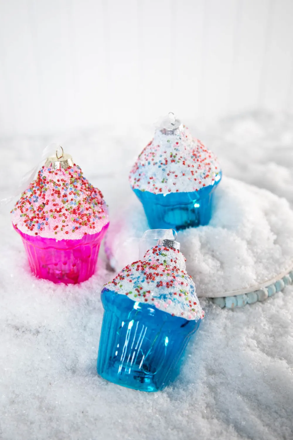 Decorator's Warehouse 4” B/O Lighted Mercury Glass Cupcake Ornaments with Remote Control Set of 6 > Sale|Christmas Sale