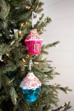 Decorator's Warehouse 4” B/O Lighted Mercury Glass Cupcake Ornaments with Remote Control Set of 6 > Sale|Christmas Sale