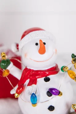 Decorator's Warehouse 7.4” B/O Lighted Resin Skiing Snowman with Light String > Christmas Decor|Christmas Accents