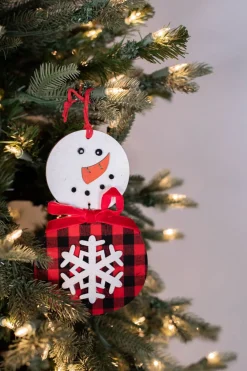 Decorator's Warehouse 7” Buffalo Check Snowflake Snowman Ornament > Christmas Ornaments|Farmhouse