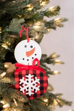 Decorator's Warehouse 7” Buffalo Check Snowflake Snowman Ornament > Christmas Ornaments|Farmhouse