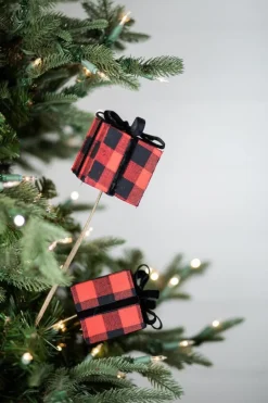 Decorator's Warehouse 24” Buffalo Plaid Package with Bow Spray > Farmhouse|Christmas Sprays