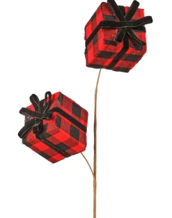 Decorator's Warehouse 24” Buffalo Plaid Package with Bow Spray > Farmhouse|Christmas Sprays