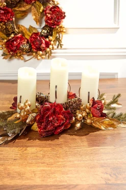 Decorator's Warehouse 24" Burgundy/Gold Three Peony Laurel > Christmas Accents|Classic Christmas
