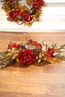 Decorator's Warehouse 24" Burgundy/Gold Three Peony Laurel > Christmas Accents|Classic Christmas