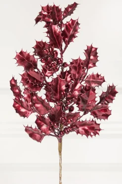 Decorator's Warehouse 27" Burgundy Metallic Holly Berry Stem > Jewel Tones|Tinsel & Pine