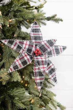 Decorator's Warehouse 24" Burlap Plaid Poinsettia Stem > Christmas Sale|Christmas Flowers