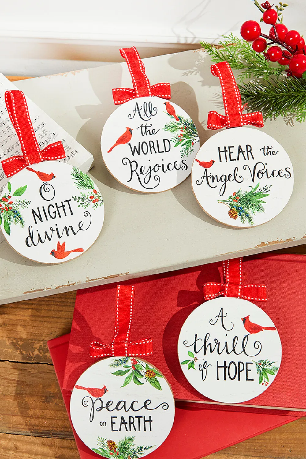 Decorator's Warehouse Cardinal Chorus Ornament - Assortment of 5 > Christmas Ornaments|Cardinal