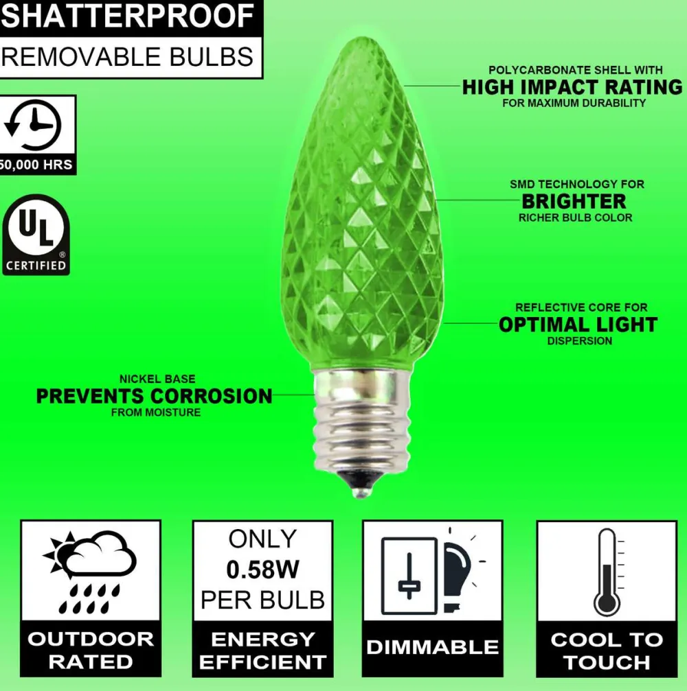 Decorator's Warehouse Case - Green C9 Wonderful Faceted (500pcs) > C9 Bulbs|Christmas Decor