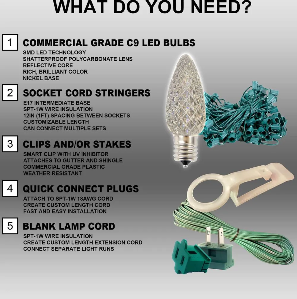 Decorator's Warehouse Case - Green C9 Wonderful Faceted (500pcs) > C9 Bulbs|Christmas Decor
