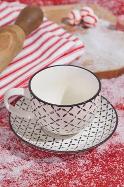 Decorator's Warehouse Ceramic Norden Pattern Cup And Saucer Set > Fun Gifts|Christmas Decor