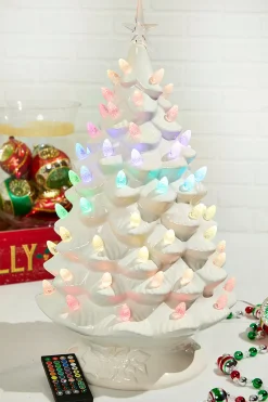 Decorator's Warehouse 24" Ceramic Nostalgic RGB Tree - White > Vintage Christmas Lights|Tabletop & Accent Trees