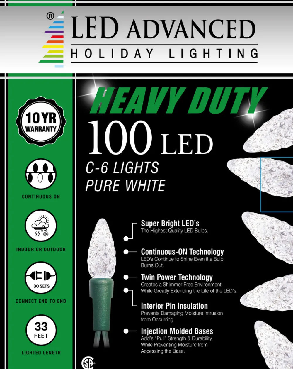 Decorator's Warehouse C6 Faceted Pure White 100 LED Light Set > Christmas Tree Lights