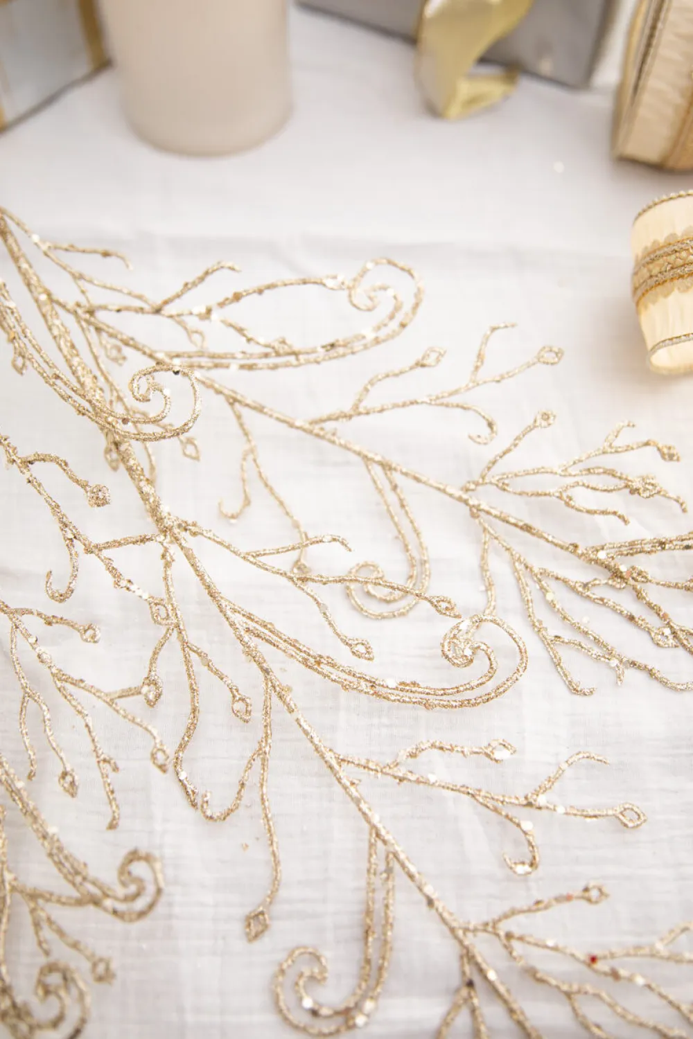 Decorator's Warehouse 34" Champagne Glitter Lace Leaf Spray > Gold & Champagne|Natural Elegance
