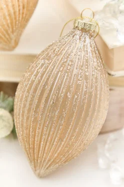 Decorator's Warehouse 4" - 6" Champagne Glitter Ribbed Glass Ornament > Sugar & Spice|Christmas Decor