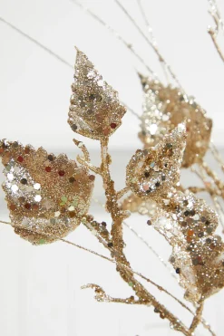 Decorator's Warehouse 30” Champagne Glitter Sequin Rose Leaf Grass Christmas Spray > Gold & Champagne|Natural Elegance