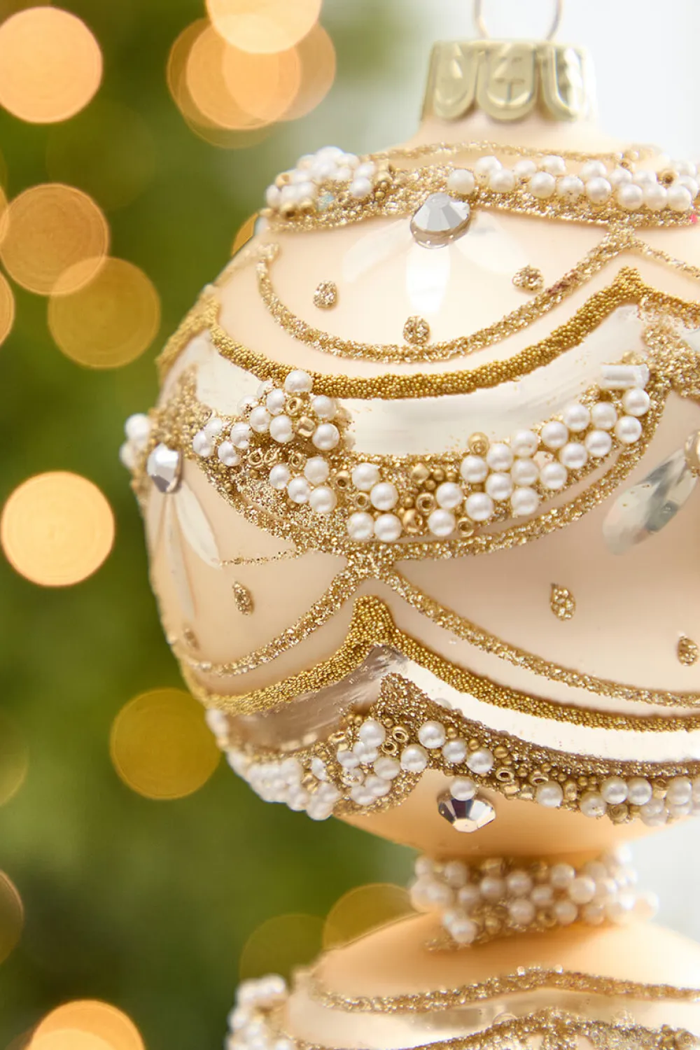 Decorator's Warehouse 11" Champagne & Pearl Trimmed Finial Glass Ornament > Christmas Decor|Natural Elegance