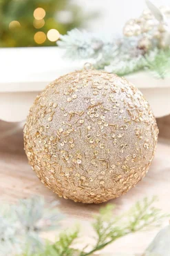 Decorator's Warehouse 6" Champagne Sequin Glitter Ball Ornament > Gold & Champagne|Natural Elegance