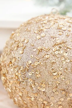 Decorator's Warehouse 6" Champagne Sequin Glitter Ball Ornament > Gold & Champagne|Natural Elegance