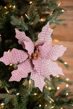 Decorator's Warehouse 22” Check Poinsettia Stem - Red/Natural > Christmas Sale
