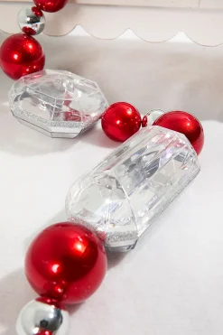 Decorator's Warehouse 40" Christmas Jewels With Ball Ornament Garland > Red & Silver|Christmas Decor