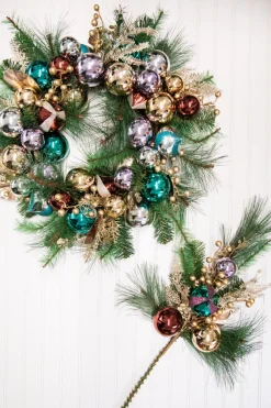 Decorator's Warehouse 26” Christmas Pine Spray with Ornaments > Jewel Tones|Christmas Sprays