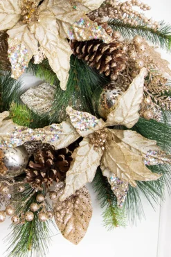 Decorator's Warehouse 18” Christmas Poinsettia & Pine Wreath > Christmas Decor|Natural Elegance