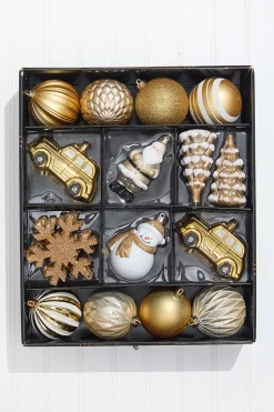 Decorator's Warehouse Christmas Shatterproof 25 Piece Assortment - Gold, White > Boxed Sets|Christmas Decor